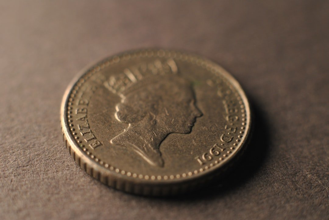 A close up of a coin on a table