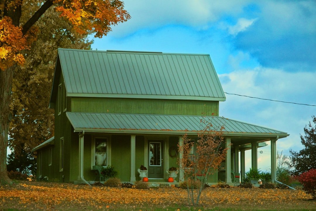 a house with a green roof
